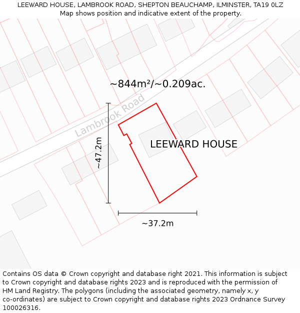LEEWARD HOUSE, LAMBROOK ROAD, SHEPTON BEAUCHAMP, ILMINSTER, TA19 0LZ: Plot and title map