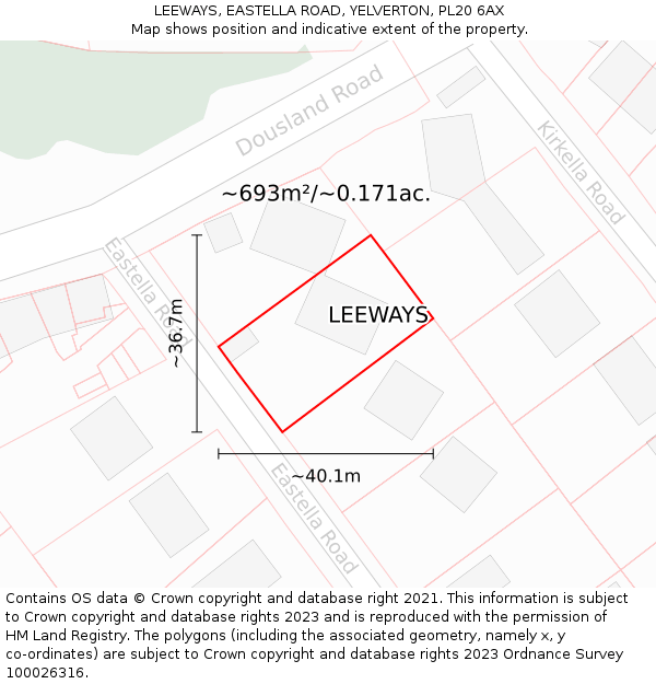 LEEWAYS, EASTELLA ROAD, YELVERTON, PL20 6AX: Plot and title map