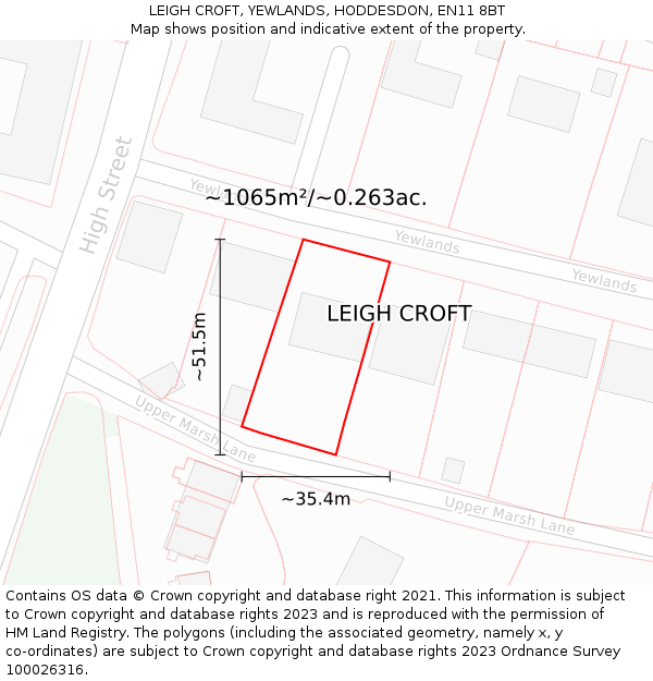 LEIGH CROFT, YEWLANDS, HODDESDON, EN11 8BT: Plot and title map