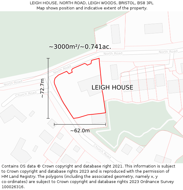 LEIGH HOUSE, NORTH ROAD, LEIGH WOODS, BRISTOL, BS8 3PL: Plot and title map