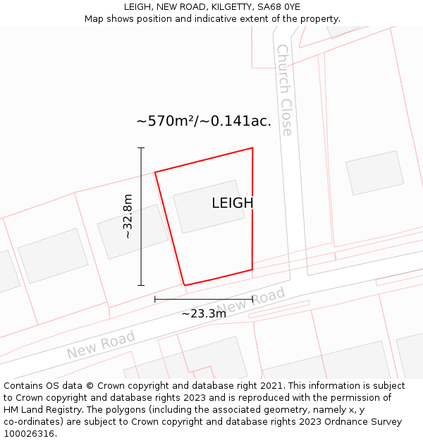 LEIGH, NEW ROAD, KILGETTY, SA68 0YE: Plot and title map