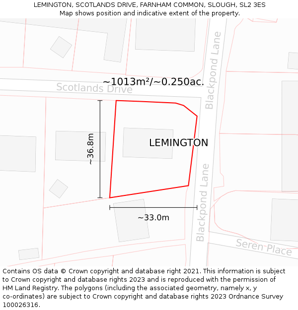 LEMINGTON, SCOTLANDS DRIVE, FARNHAM COMMON, SLOUGH, SL2 3ES: Plot and title map