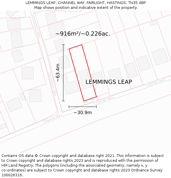 LEMMINGS LEAP, CHANNEL WAY, FAIRLIGHT, HASTINGS, TN35 4BP: Plot and title map