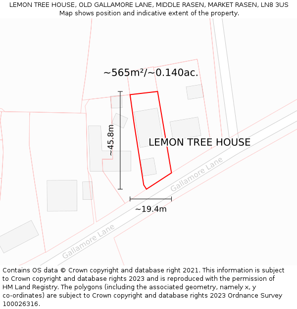 LEMON TREE HOUSE, OLD GALLAMORE LANE, MIDDLE RASEN, MARKET RASEN, LN8 3US: Plot and title map