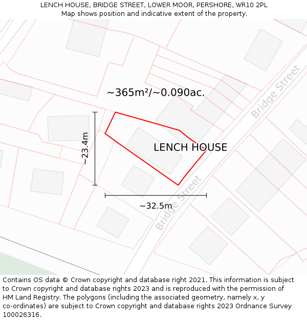 LENCH HOUSE, BRIDGE STREET, LOWER MOOR, PERSHORE, WR10 2PL: Plot and title map