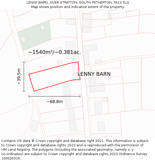 LENNY BARN, OVER STRATTON, SOUTH PETHERTON, TA13 5LQ: Plot and title map