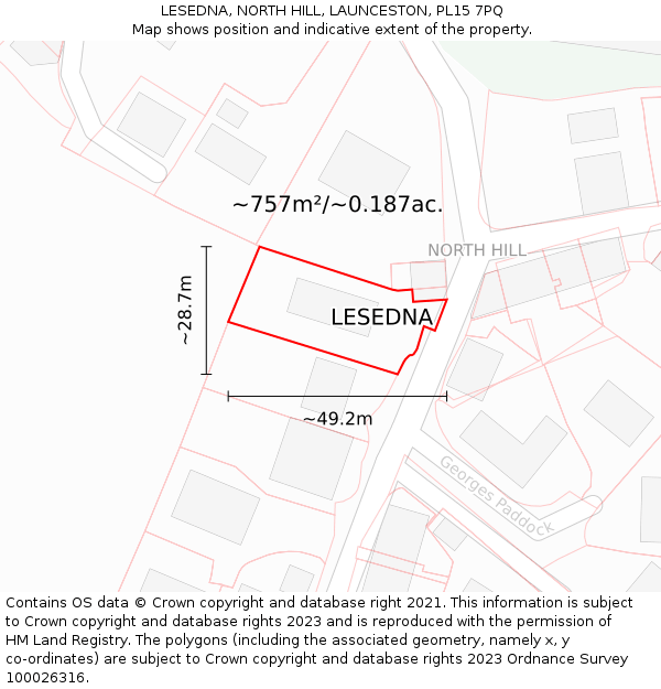 LESEDNA, NORTH HILL, LAUNCESTON, PL15 7PQ: Plot and title map