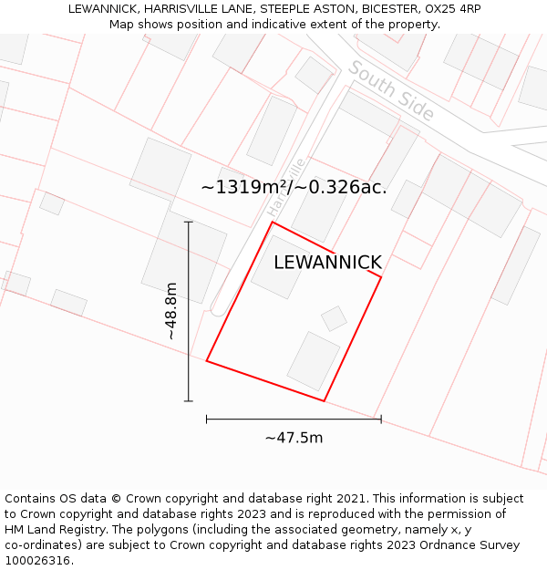 LEWANNICK, HARRISVILLE LANE, STEEPLE ASTON, BICESTER, OX25 4RP: Plot and title map