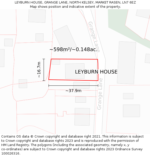 LEYBURN HOUSE, GRANGE LANE, NORTH KELSEY, MARKET RASEN, LN7 6EZ: Plot and title map