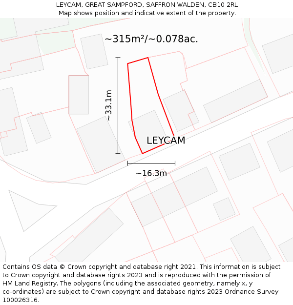 LEYCAM, GREAT SAMPFORD, SAFFRON WALDEN, CB10 2RL: Plot and title map