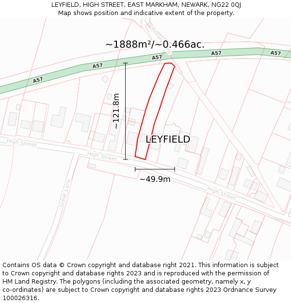 LEYFIELD, HIGH STREET, EAST MARKHAM, NEWARK, NG22 0QJ: Plot and title map