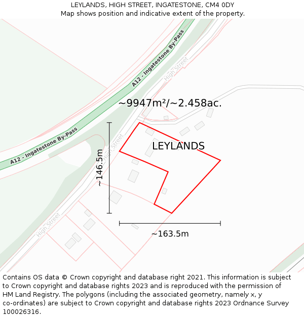 LEYLANDS, HIGH STREET, INGATESTONE, CM4 0DY: Plot and title map