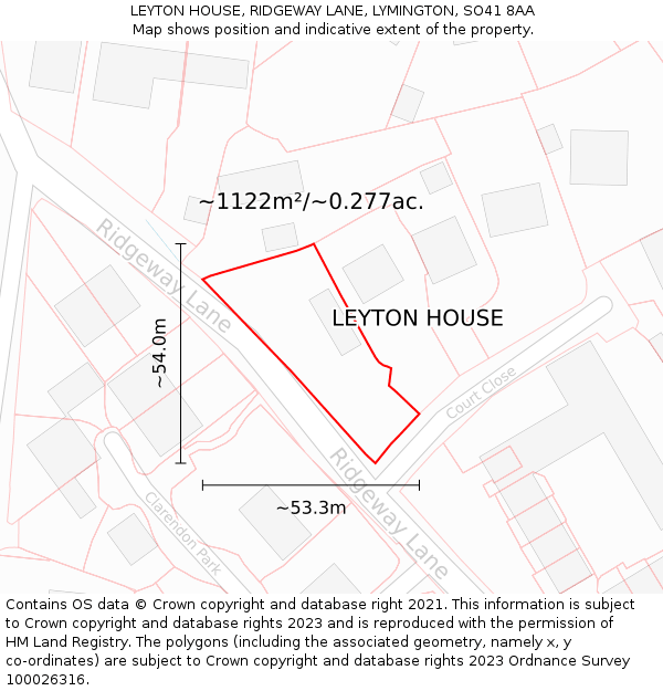 LEYTON HOUSE, RIDGEWAY LANE, LYMINGTON, SO41 8AA: Plot and title map