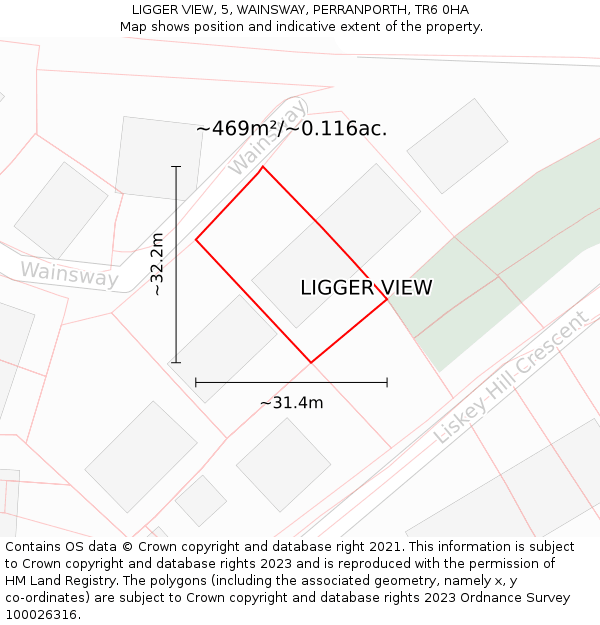 LIGGER VIEW, 5, WAINSWAY, PERRANPORTH, TR6 0HA: Plot and title map