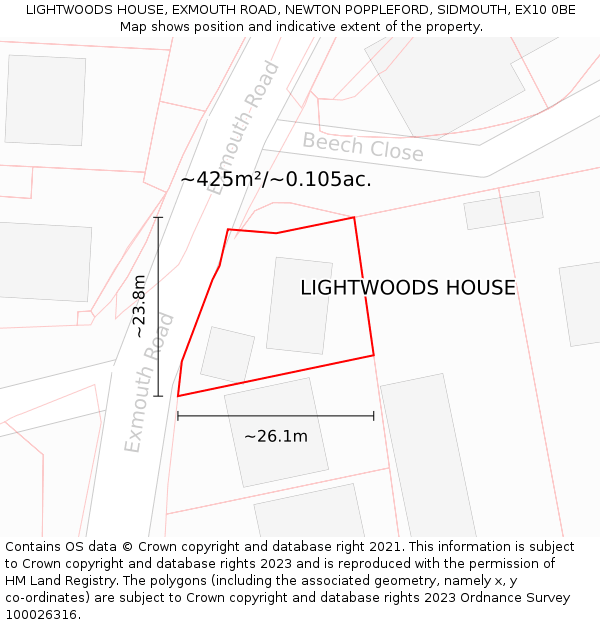 LIGHTWOODS HOUSE, EXMOUTH ROAD, NEWTON POPPLEFORD, SIDMOUTH, EX10 0BE: Plot and title map