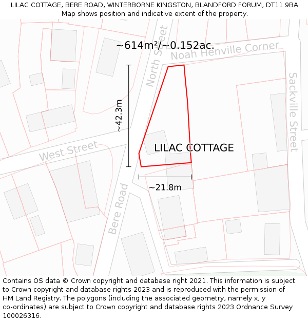 LILAC COTTAGE, BERE ROAD, WINTERBORNE KINGSTON, BLANDFORD FORUM, DT11 9BA: Plot and title map