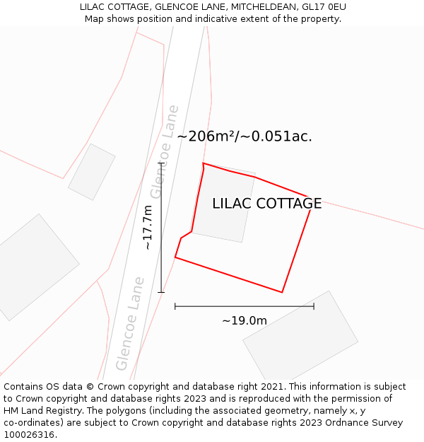 LILAC COTTAGE, GLENCOE LANE, MITCHELDEAN, GL17 0EU: Plot and title map