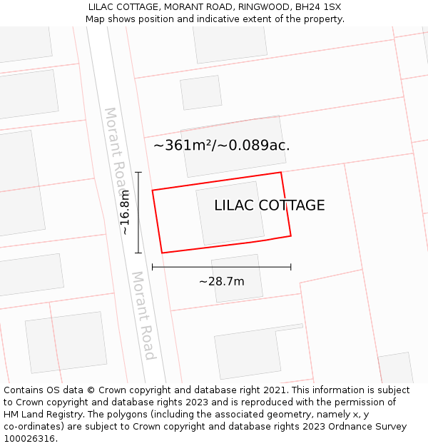 LILAC COTTAGE, MORANT ROAD, RINGWOOD, BH24 1SX: Plot and title map