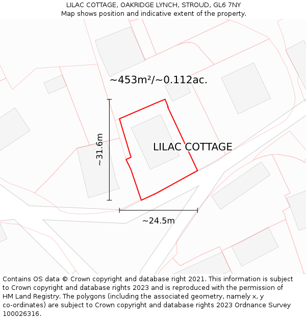 LILAC COTTAGE, OAKRIDGE LYNCH, STROUD, GL6 7NY: Plot and title map