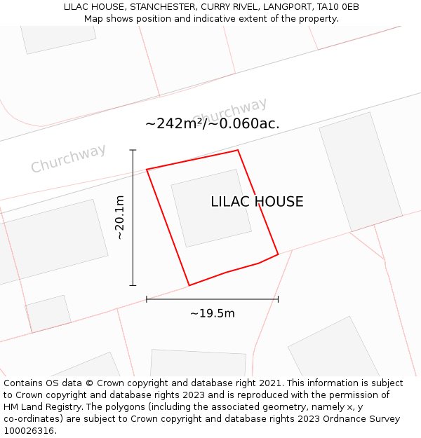 LILAC HOUSE, STANCHESTER, CURRY RIVEL, LANGPORT, TA10 0EB: Plot and title map