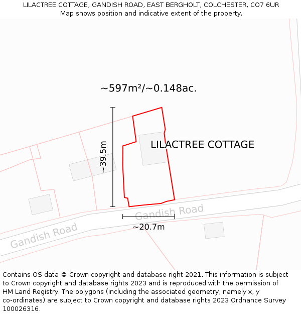 LILACTREE COTTAGE, GANDISH ROAD, EAST BERGHOLT, COLCHESTER, CO7 6UR: Plot and title map