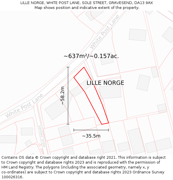 LILLE NORGE, WHITE POST LANE, SOLE STREET, GRAVESEND, DA13 9AX: Plot and title map