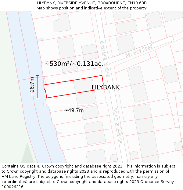 LILYBANK, RIVERSIDE AVENUE, BROXBOURNE, EN10 6RB: Plot and title map