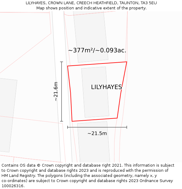 LILYHAYES, CROWN LANE, CREECH HEATHFIELD, TAUNTON, TA3 5EU: Plot and title map