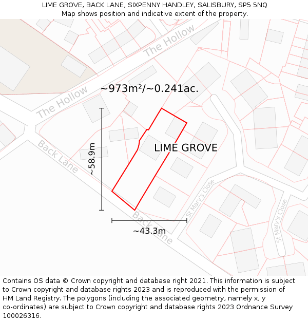 LIME GROVE, BACK LANE, SIXPENNY HANDLEY, SALISBURY, SP5 5NQ: Plot and title map