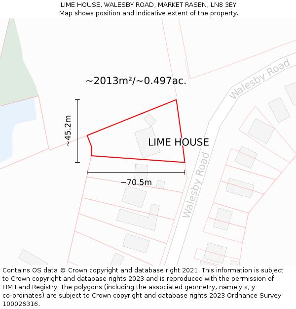 LIME HOUSE, WALESBY ROAD, MARKET RASEN, LN8 3EY: Plot and title map