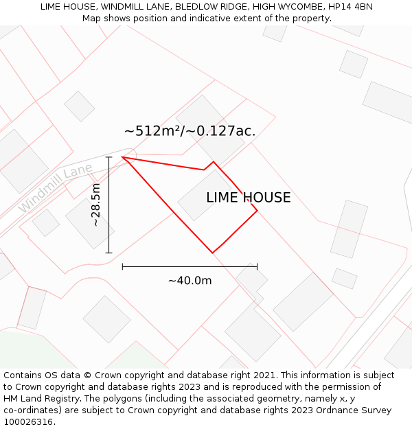 LIME HOUSE, WINDMILL LANE, BLEDLOW RIDGE, HIGH WYCOMBE, HP14 4BN: Plot and title map