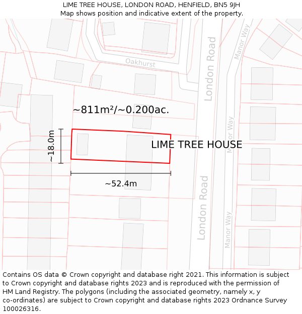 LIME TREE HOUSE, LONDON ROAD, HENFIELD, BN5 9JH: Plot and title map