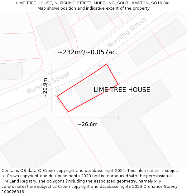 LIME TREE HOUSE, NURSLING STREET, NURSLING, SOUTHAMPTON, SO16 0XH: Plot and title map