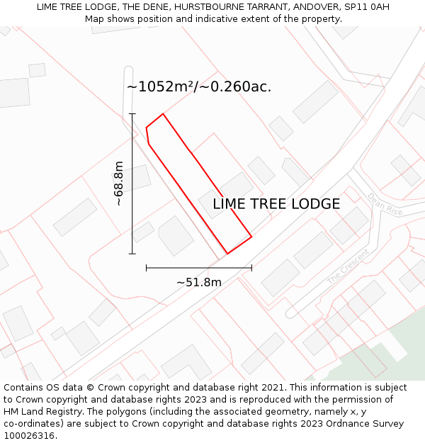 LIME TREE LODGE, THE DENE, HURSTBOURNE TARRANT, ANDOVER, SP11 0AH: Plot and title map