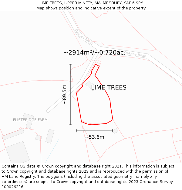 LIME TREES, UPPER MINETY, MALMESBURY, SN16 9PY: Plot and title map