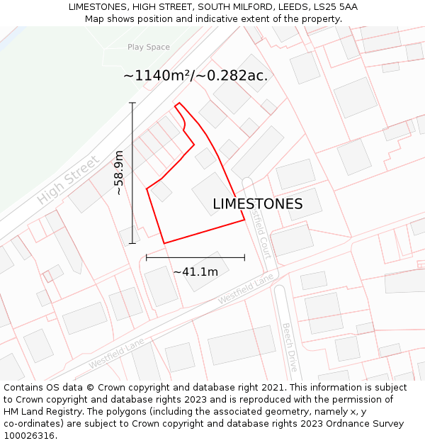 LIMESTONES, HIGH STREET, SOUTH MILFORD, LEEDS, LS25 5AA: Plot and title map