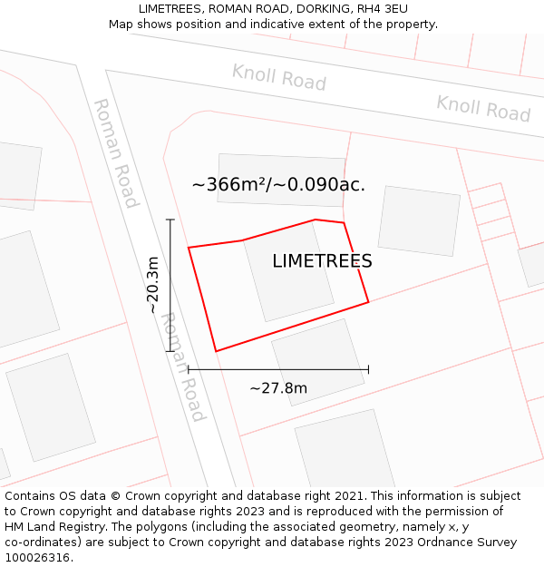 LIMETREES, ROMAN ROAD, DORKING, RH4 3EU: Plot and title map