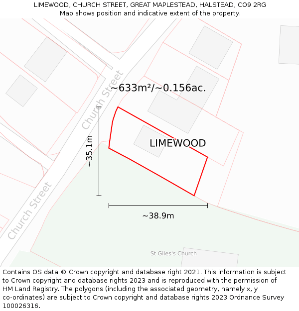 LIMEWOOD, CHURCH STREET, GREAT MAPLESTEAD, HALSTEAD, CO9 2RG: Plot and title map