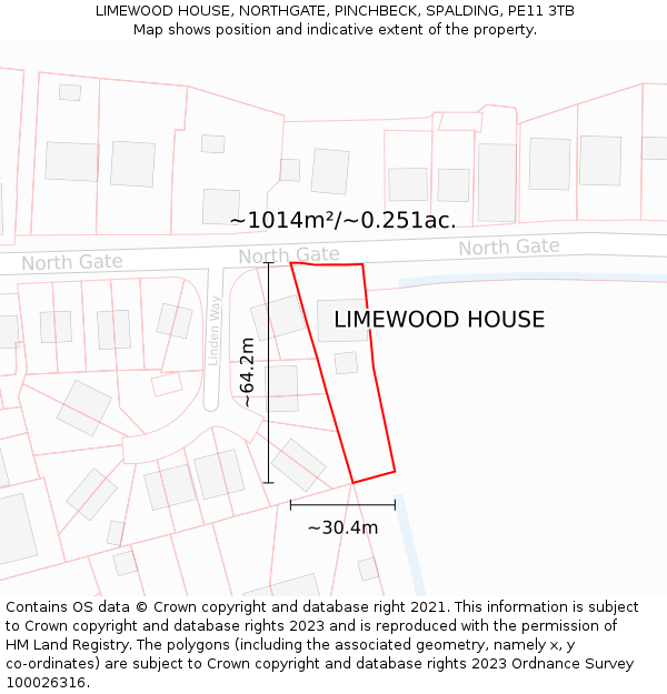 LIMEWOOD HOUSE, NORTHGATE, PINCHBECK, SPALDING, PE11 3TB: Plot and title map