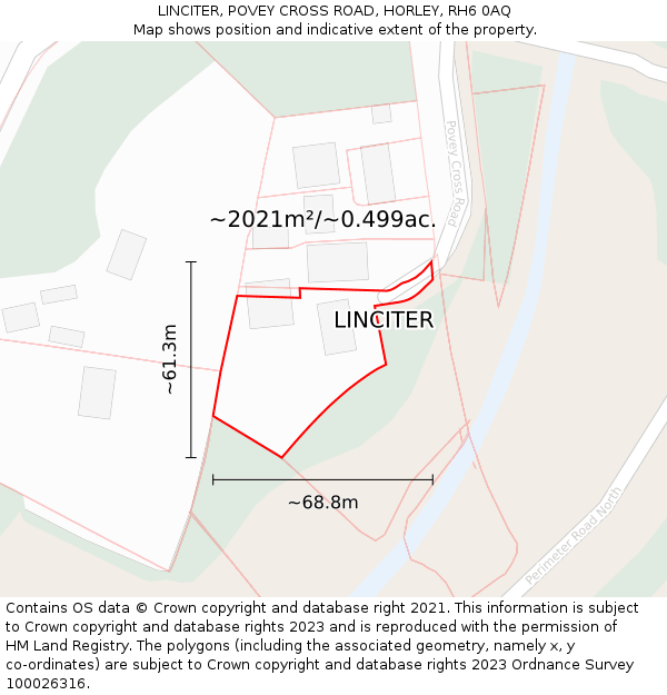 LINCITER, POVEY CROSS ROAD, HORLEY, RH6 0AQ: Plot and title map
