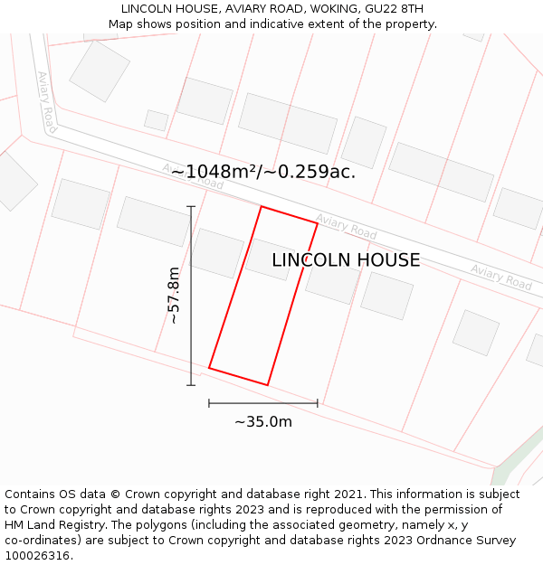 LINCOLN HOUSE, AVIARY ROAD, WOKING, GU22 8TH: Plot and title map