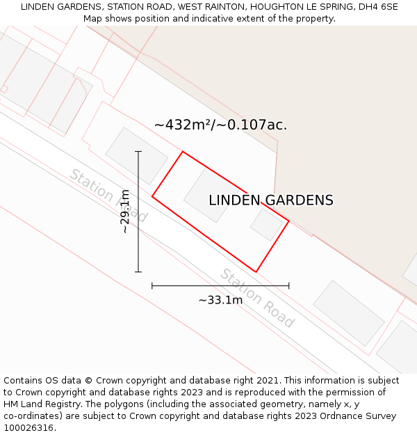 LINDEN GARDENS, STATION ROAD, WEST RAINTON, HOUGHTON LE SPRING, DH4 6SE: Plot and title map