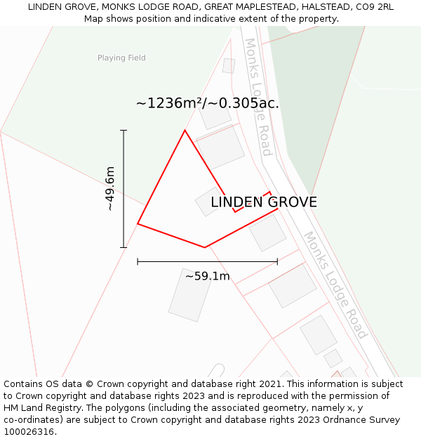 LINDEN GROVE, MONKS LODGE ROAD, GREAT MAPLESTEAD, HALSTEAD, CO9 2RL: Plot and title map