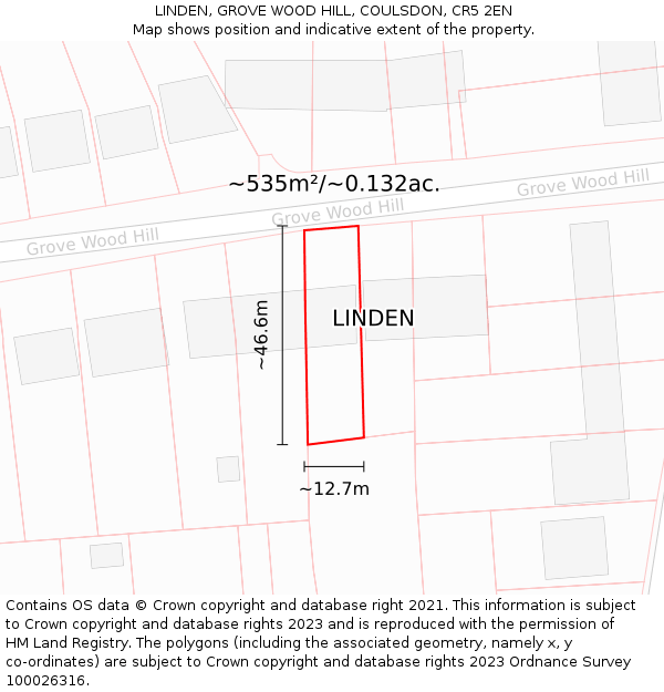 LINDEN, GROVE WOOD HILL, COULSDON, CR5 2EN: Plot and title map