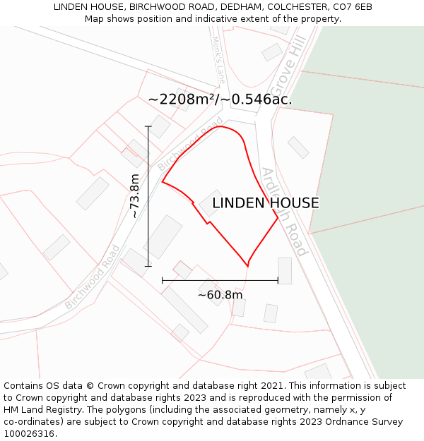 LINDEN HOUSE, BIRCHWOOD ROAD, DEDHAM, COLCHESTER, CO7 6EB: Plot and title map