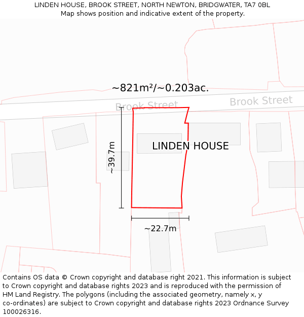LINDEN HOUSE, BROOK STREET, NORTH NEWTON, BRIDGWATER, TA7 0BL: Plot and title map