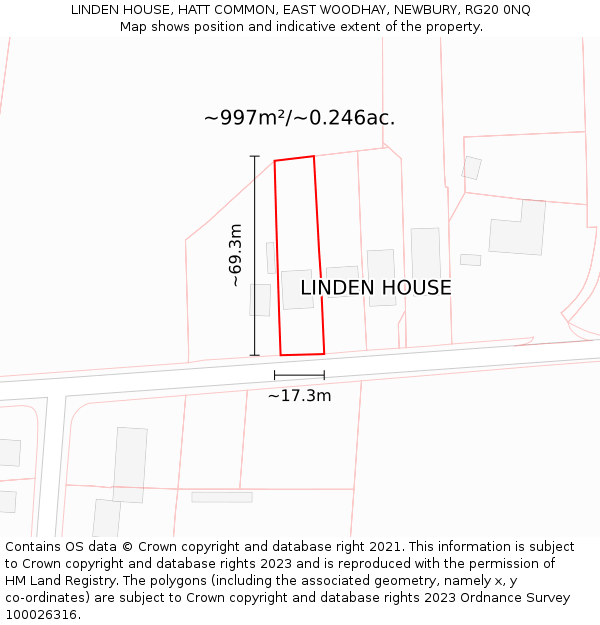 LINDEN HOUSE, HATT COMMON, EAST WOODHAY, NEWBURY, RG20 0NQ: Plot and title map