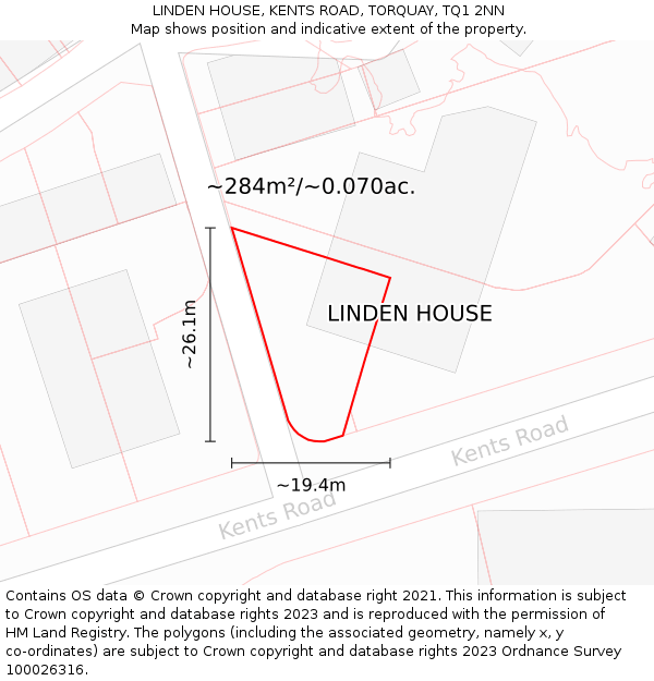 LINDEN HOUSE, KENTS ROAD, TORQUAY, TQ1 2NN: Plot and title map