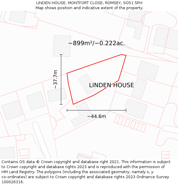 LINDEN HOUSE, MONTFORT CLOSE, ROMSEY, SO51 5PH: Plot and title map