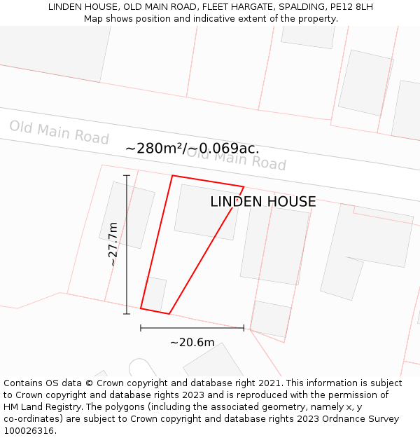 LINDEN HOUSE, OLD MAIN ROAD, FLEET HARGATE, SPALDING, PE12 8LH: Plot and title map